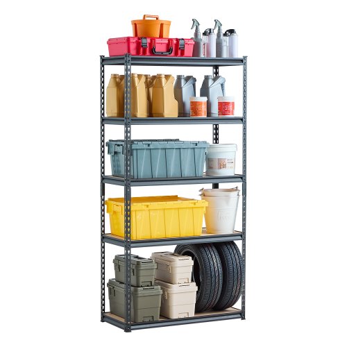 Storage Shelves, 2000 lbs, 5 Tier Garage Storage Shelving, 16' D x 36' W x 71.4' H Adjustable Metal Shelves for Garage Shelves Utility Rack Shelf, Ideal for Kitchen, Warehouse, Basement, Black