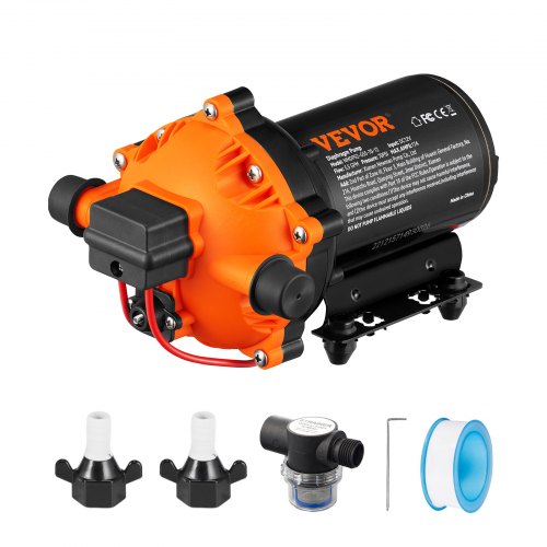 Water Diaphragm Pump, 12V DC, 5.5 GPM Flow, 70 PSI Rated Pressure (40-100 PSI Adjustable), 1/2' MNPT Self Priming Sprayer Pump with Pressure Switch for RV Camper Marine Boat Lawn, FCC Certified