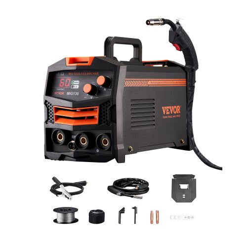 MIG Welder, 130Amp Synergic Mig Welding Machine, 110V Gasless Flux Core Welder Machine, Portable Mig Welder with IGBT Inverter Technology and Digital Display Screen