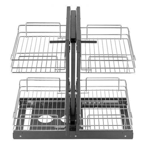 Min 15'W Opening Blind Corner Pull Out Organizer, 2 Tier 4 Shelf Kitchen Cabinet Organizer, Chrome Carbon Steel Storage Basket, Slide Out Storage Organizer, Left & Right Open Compatible