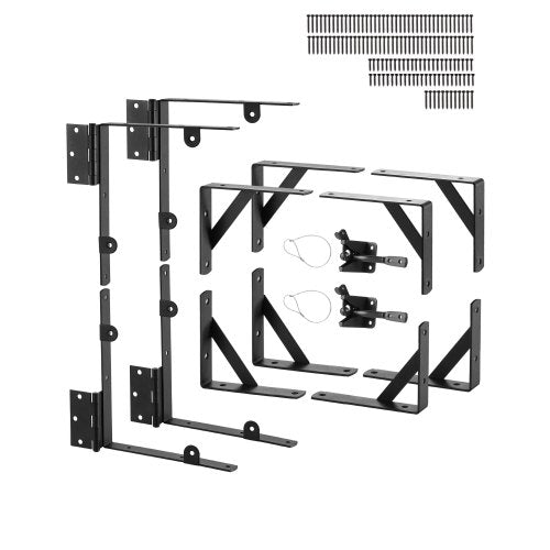 Gate Corner Brace Bracket, 2 Sets, Anti Sag Gate Frame Hardware Kit, Gate Frame Brace Bracket with Latch Lock, Screws, for Shed Doors, Corral Gates, Driveway Gates, Wood Windows, Iron, Black