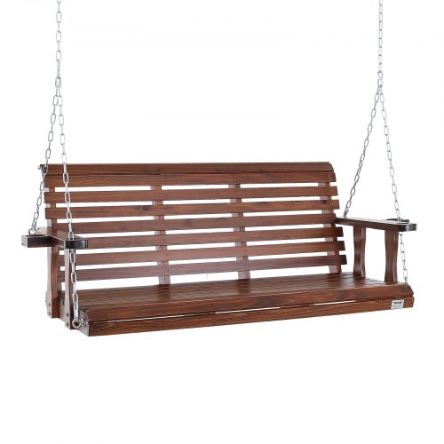 Wooden Porch Swing 5.5 ft, Patio bench swing for Courtyard & Garden, Upgraded 880 lbs Strong Load Capacity, Heavy Duty Swing Chair Bench with Hanging Chains for Outdoors, Brown