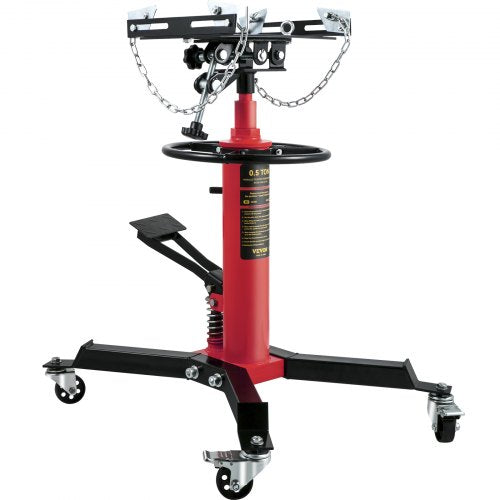 VEVOR Transmission Jack,1/2Ton/1100lbs Capacity Hydraulic Telescopic Transmission Jack, 2-Stage Floor Jack Stand with Foot Pedal, 360¡ã Swivel Wheel, Garage/Shop Lift Hoist, Red