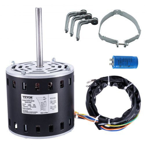 3/4HP Furnace Blower Motor, 208/230V 3.85Amps, 1075RPM 5 Speeds, CW/CCW Rotation, 48 Frame 4.8' Shaft Length, 10¦ÌF/450V Capacitor + 11' Hold Hoop
