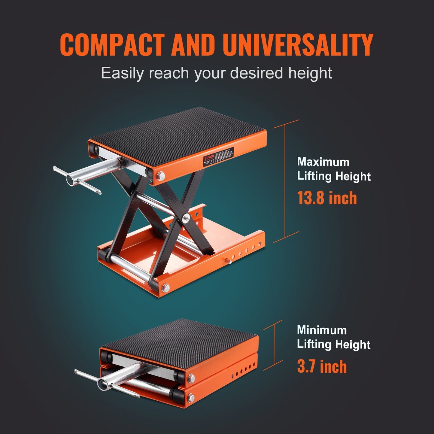 VEVOR Motorcycle Lift, 1100 LBS Motorcycle Scissor Lift Jack with Wide Deck & Safety Pin, 3.7-13.8 Center Hoist Crank Stand, Steel Scissor Jack for Street Bikes, Cruiser Bikes, Touring Motorcycles