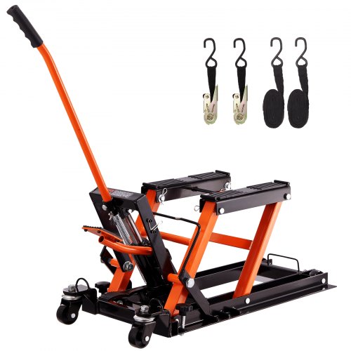 VEVOR Steel Hydraulic Motorcycle Jack Stand, 1500 LBS ATV Scissor Lift Jack, 4.7-15 Scissor Lift Jack Stand with 4 Wheels, Hydraulic Foot-Operated Hoist Stand for Motorcycle ATV UTV Powersports
