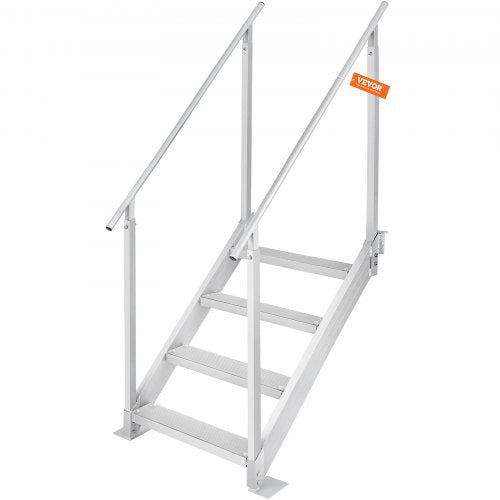 Dock Ladder 4 Step, Dock Stairs 30''-38'' Adjustable Height, 500 lbs Load Capacity, Aluminum Pontoon Boat Ladder with Dual Handrails & Nonslip Mat for Ship/Lake/Pool/Marine Boarding