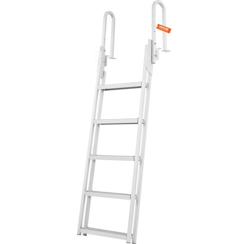 Dock Ladder Flip Up 5 Steps, 350lbs Load Capacity, Aluminum Pontoon Boat Ladder with 4' Wide Step & Nonslip Rubber Mat,Swimm Step Ladder for Ship/Lake/Pool/Marine Boarding