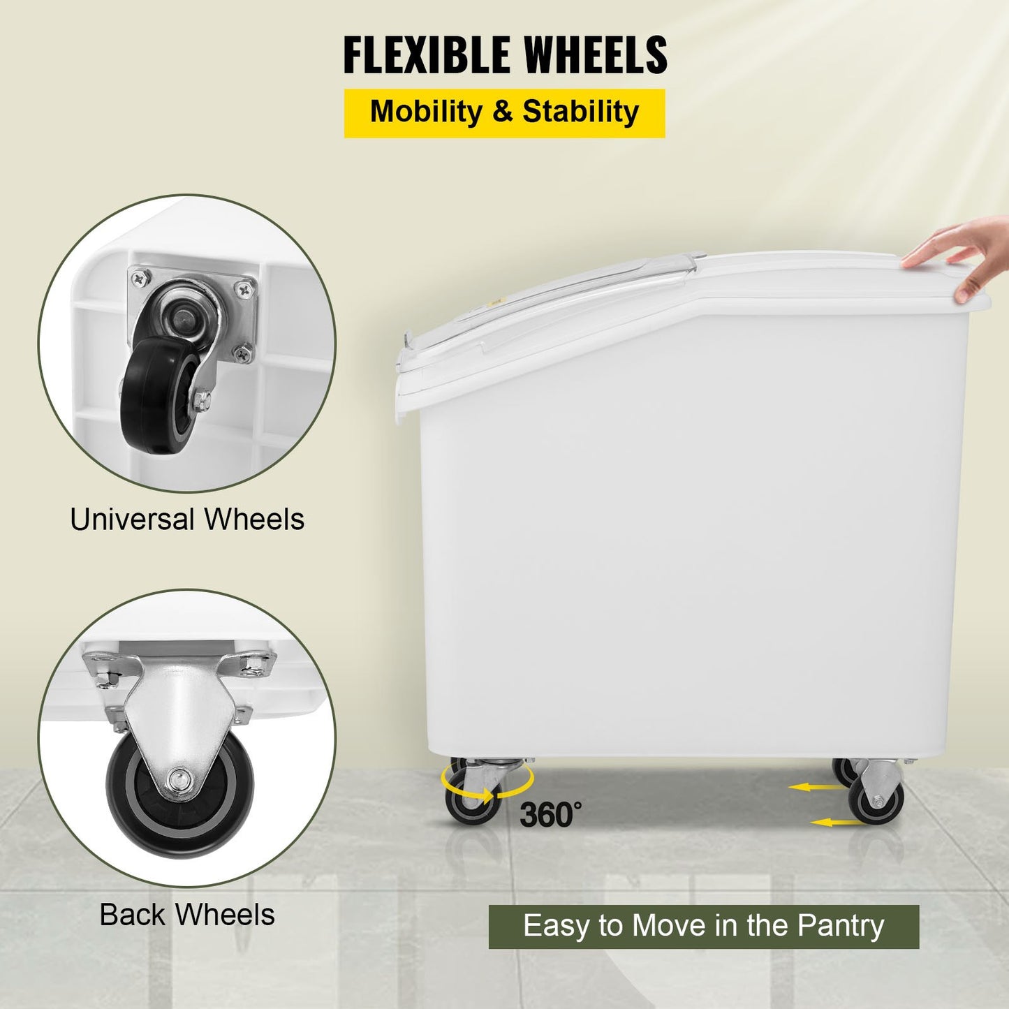 VEVOR 21 Gallon Ingredient Bin with Scoop 400 Cup Ingredient Bin with Sliding Lid Commercial Food Storage for Kitchen