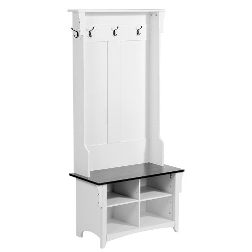 Hall Tree Entryway Bench, Coat Rack with Shoe Storage, 32' Wide Mudroom bench with Storage and Seating, Adjustable Shelves and 5 Hanging Hooks with 4 Storage Drawers,for Mudroom,Entryway,Hallway
