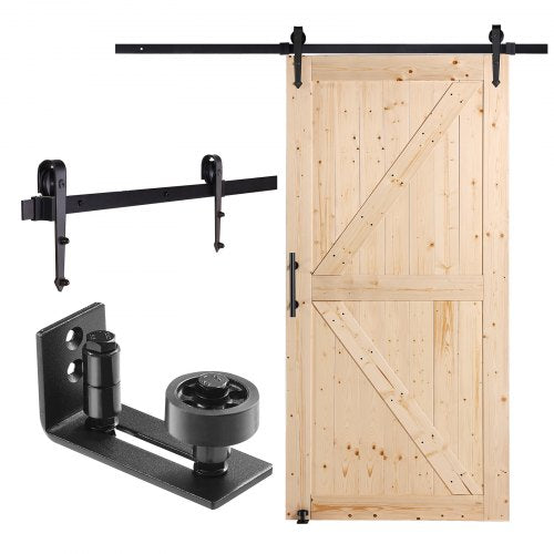 Barn Door and Hardware Kit, 42' x 84' Wood Sliding Barn Door, Smoothly and Quietly, Barn Door Kit with 8-in-1 Floor Guide and Door Handle, Spruce Wood Panelled Slab, Easy to Install