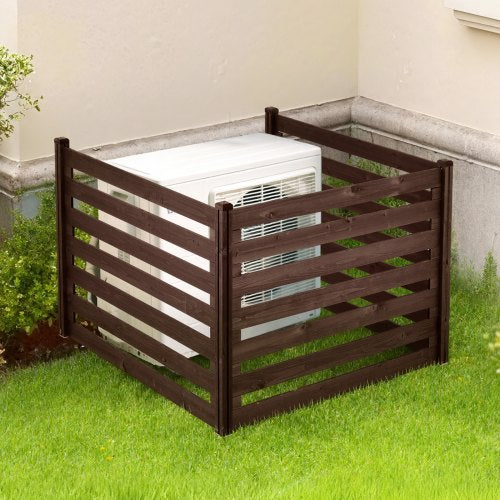 Wooden Privacy Fence, 48 x 37 inch Air Conditioner Fence, 3 Panel Solid Outdoor Wood Privacy Screen with Metal Stakes, Steel Frame, Trash Can Hider Fences Suitable for Garden, Pool