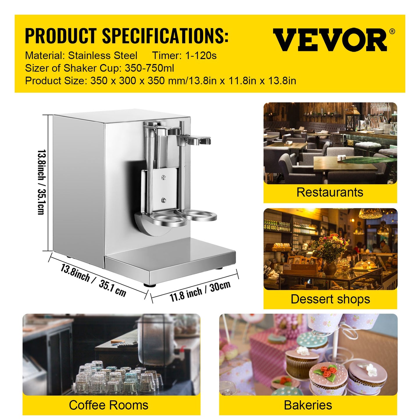 VEVOR Milk Tea Shaker Double Frame Milk Tea Shaking Machine 400r per Minute Stainless Steel Auto Tea Milk Making Machine for Boba Milk Tea