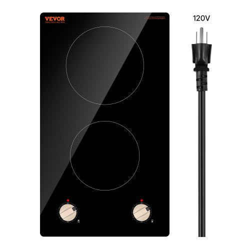 Induction Cooktop, 1800W Electric Countertop Burner, 2 Burner Knob Control Stove, Built-in Induction Cooktop with 12 Temperature Settings, Glass Surface, Auto Shut-Off