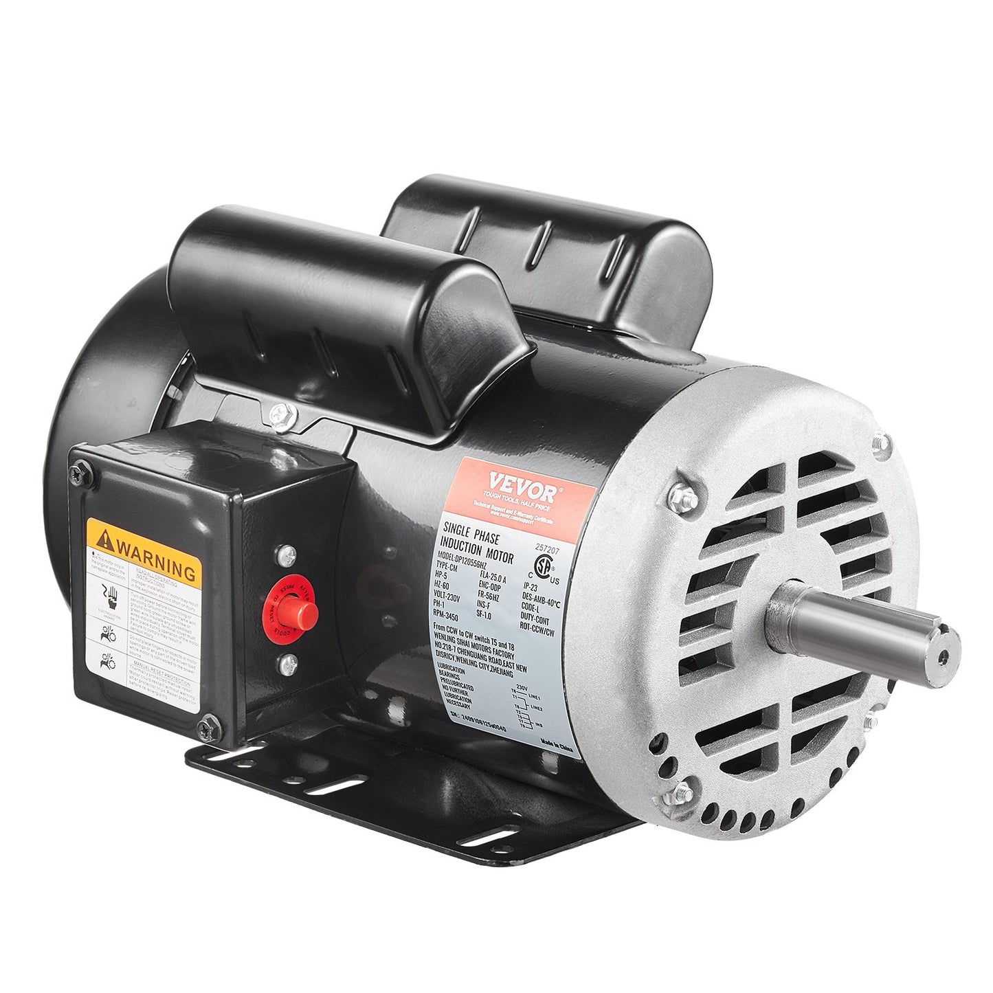 5HP Air Compressor Electric Motor 230V 25A 3450RPM 56Hz Frame CW/CCW Rotation