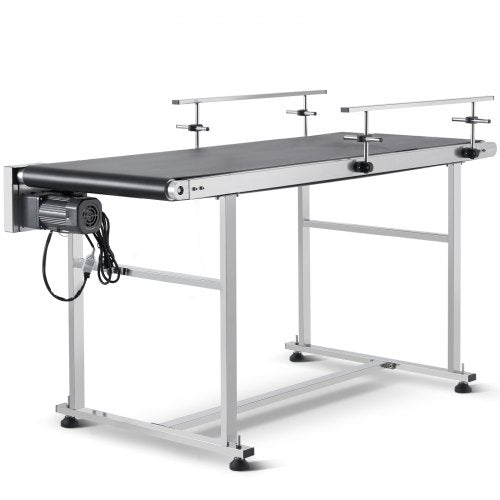 Belt Conveyor, 59 x 19.7 inch Conveyor Table, Heavy Duty Stainless Steel Motorized Belt Conveyor for Inkjet Coding Applications Powered PVC Belt Anti-Static Adjustable Speed (Double Guardrail)