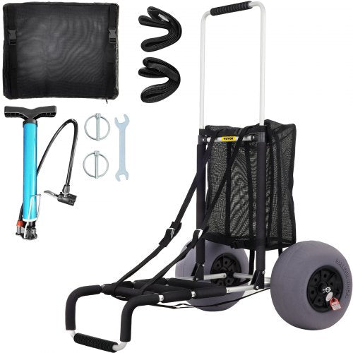 VEVOR Beach Carts for Sand, 23 x 15 Cargo Deck, w/ 13 TPU Balloon Wheels, 165LBS Loading Folding Sand Cart & 33.1 to 51.6 Adjustable Height, Aviation Aluminum Cart for Picnic, Fishing, Beach
