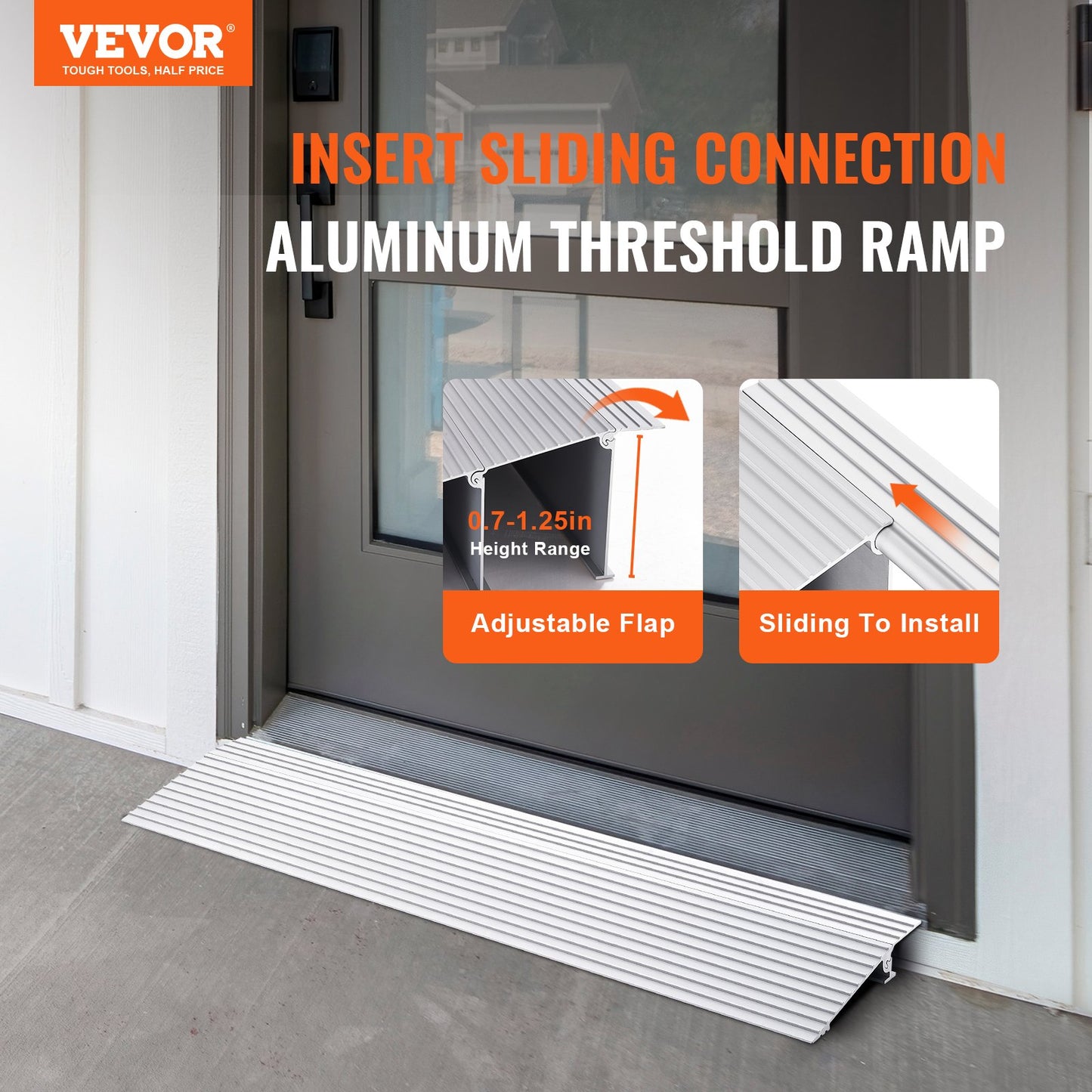 VEVOR Door Threshold Ramp, 1 Rise, 800 lbs Load Capacity, Door Ramp for Wheelchairs, Aluminum Threshold Ramp for Doorways, Adjustable Modular Threshold Ramp for Wheelchairs, Scooters, Power Chairs