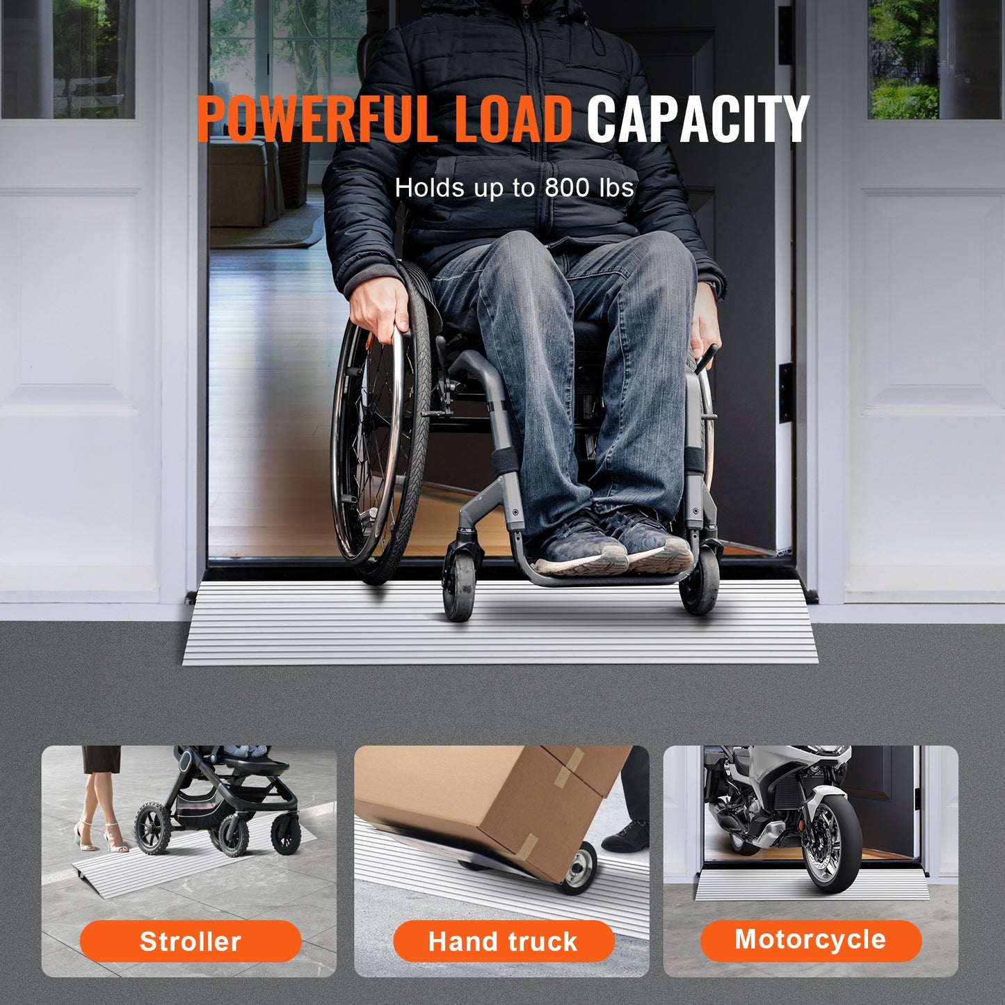 VEVOR Door Threshold Ramp, 1 Rise, 800 lbs Load Capacity, Door Ramp for Wheelchairs, Aluminum Threshold Ramp for Doorways, Adjustable Modular Threshold Ramp for Wheelchairs, Scooters, Power Chairs