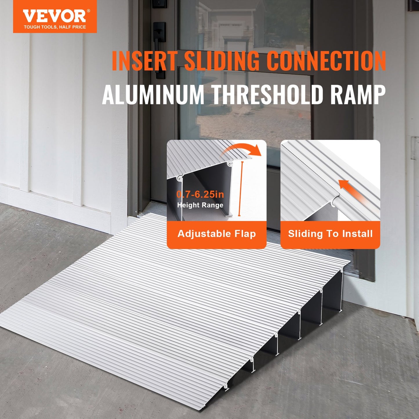 VEVOR Door Threshold Ramp, 6 Rise, 800 lbs Load Capacity, Door Ramp for Wheelchairs, Aluminum Threshold Ramp for Doorways, Adjustable Modular Threshold Ramp for Wheelchairs, Scooters, Power Chairs