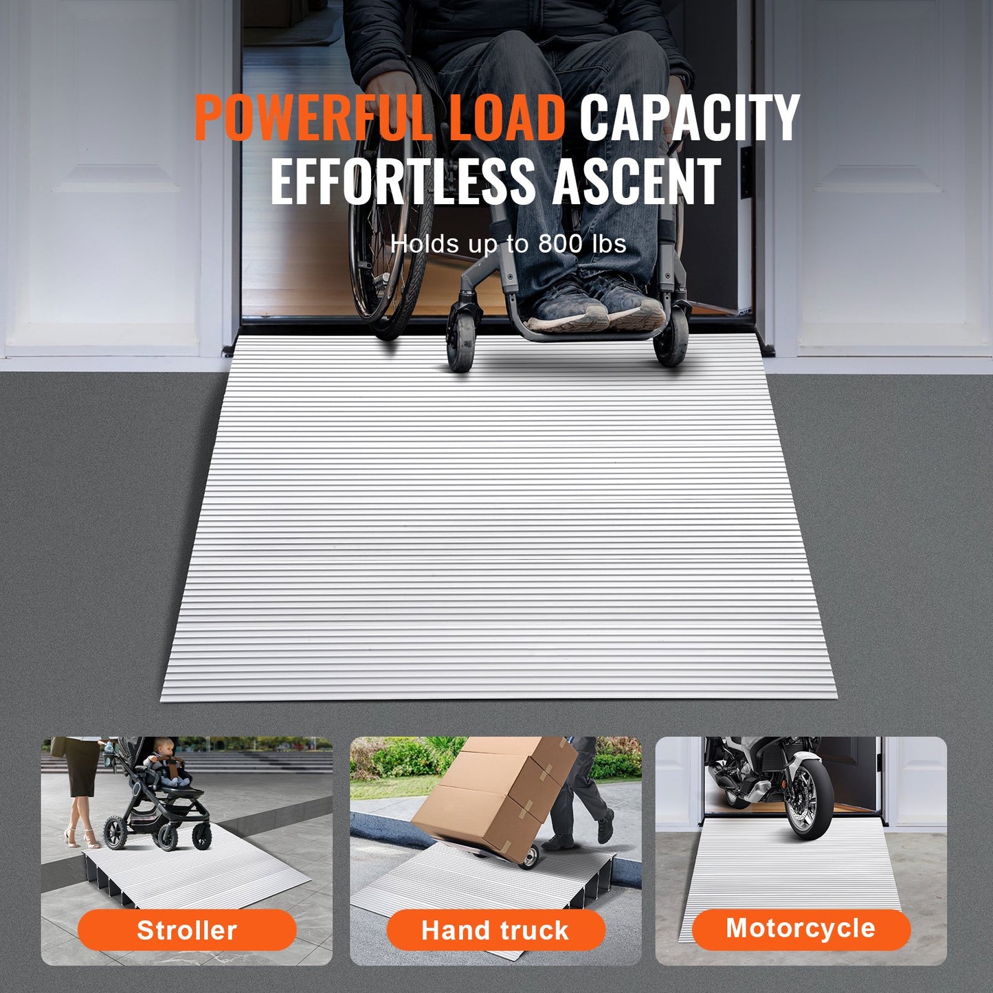 VEVOR Door Threshold Ramp, 6 Rise, 800 lbs Load Capacity, Door Ramp for Wheelchairs, Aluminum Threshold Ramp for Doorways, Adjustable Modular Threshold Ramp for Wheelchairs, Scooters, Power Chairs