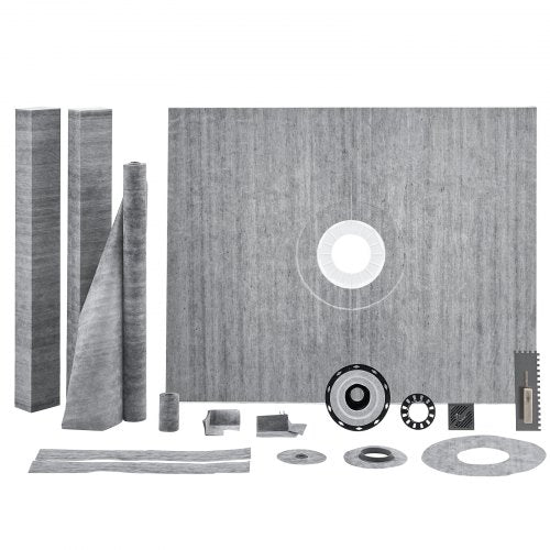 Shower Curb Kit, 60'x48' Shower Pan Kit with 2' PVC Central Flange, Waterproof Membrane, Stainless Steel Grate and Joint Sealant, Shower Pan Slope Sticks Fit for Bathroom