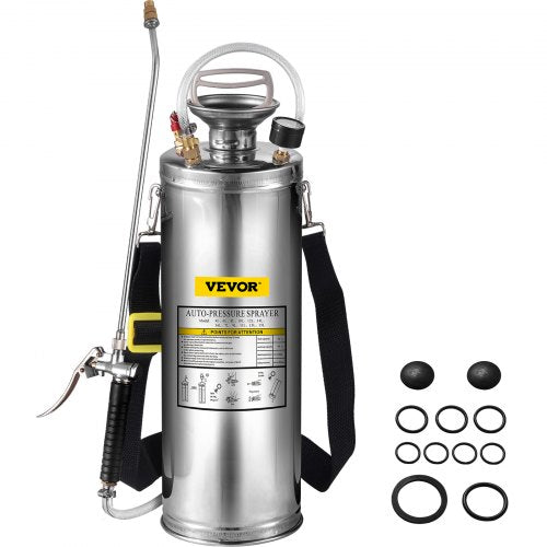 3 Gallon Stainless Steel Sprayer, 20' Wand & 3FT Reinforced Hose, Hand Pump Sprayer with Pressure Gauge, Safety Valve & Adjustable Nozzle, Garden Weed Sprayer for Lawn, Gardening & Sanitizing