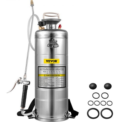 3.5Gal Stainless Steel Sprayer,l Set with 20\' Wand& Handle& 3FT Reinforced Hose, Hand Pump Sprayer with Pressure Gauge&Safety Valve, Adjustable Nozzle Suitable for Gardening& Sanitizing