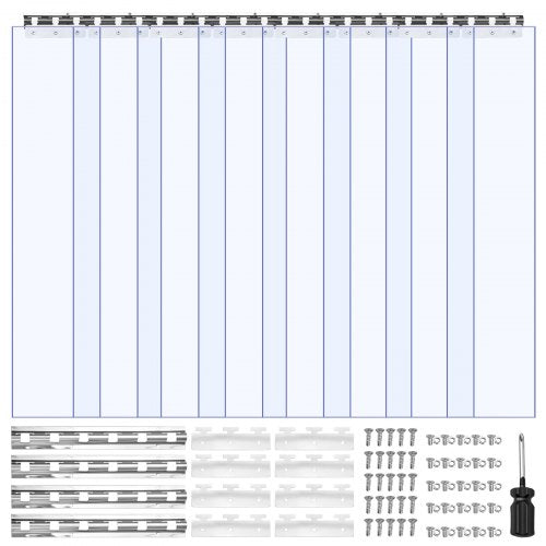 Clear PVC Strip Curtain, 96 in Height x 48 in Width x 0.08 in Thickness, 8 PCS Walk in Freezer Cooler Curtain Strips, Smooth Waterproof Plastic Door Strips for Warehouse, Freezer, Garage Doors