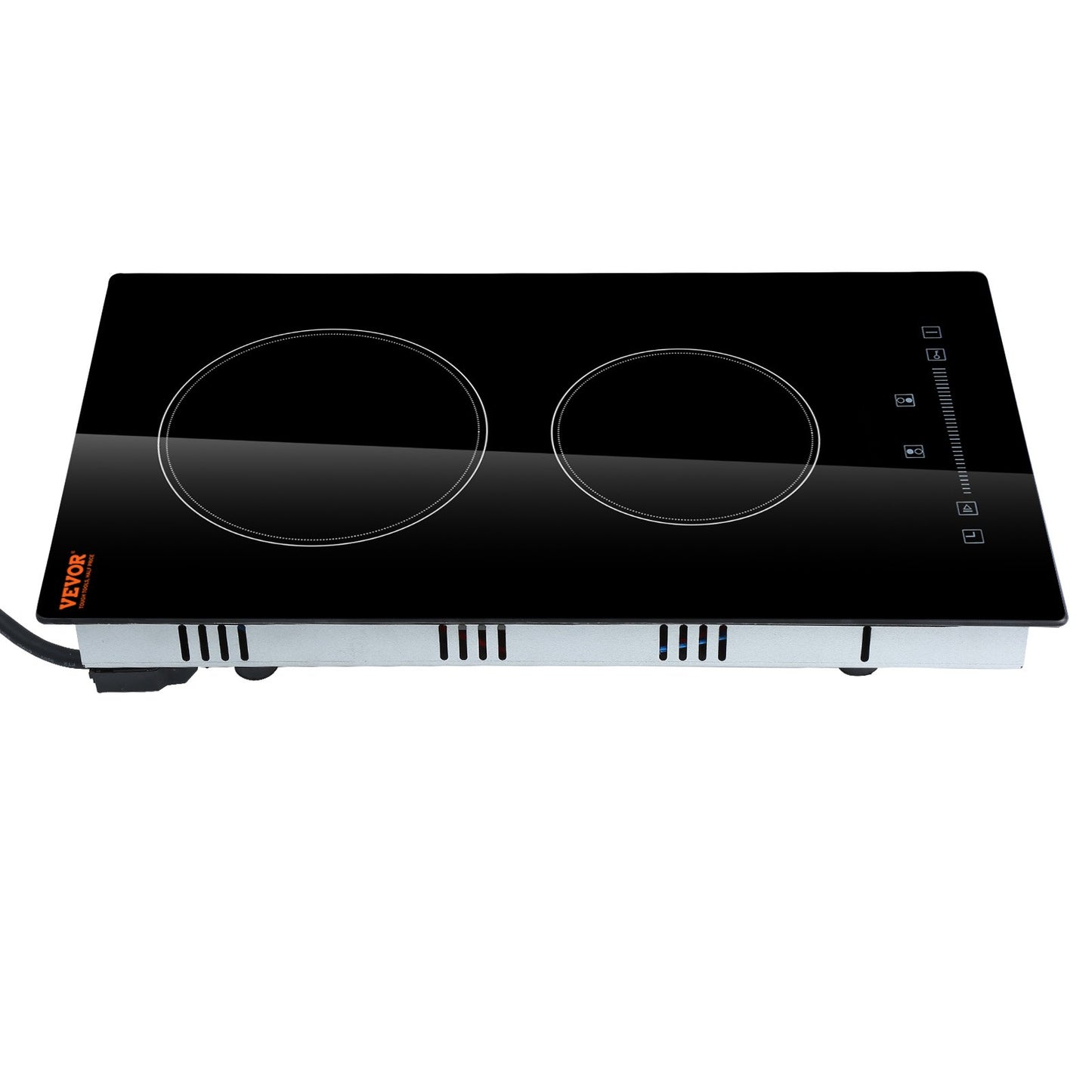 VEVOR Built in Electric Stove Top, 20 x 11.6 inch 2 Burners, 240V Glass Radiant Cooktop with Sensor Touch Control, Timer & Child Lock Included, 9 Power Levels for Simmer Steam Slow Cook Fry