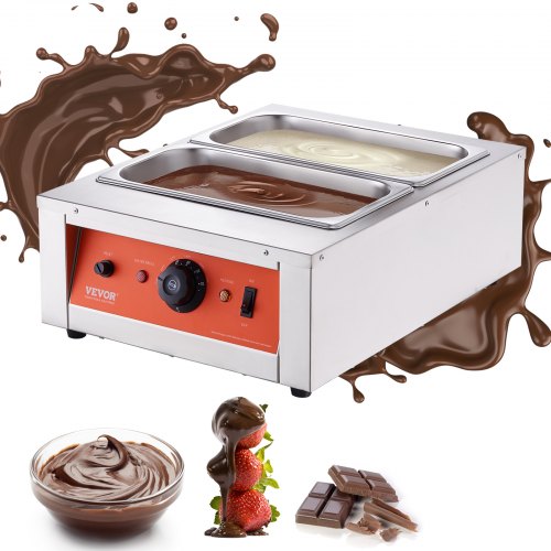 Chocolate Tempering Machine, 17.6 Lbs 2 Tanks Chocolate Melting Pot TEMP Control 86~185¨H, 1500W Stainless Steel Electric Commercial Food Warmer For Chocolate/Milk/Cream Melting and Heating