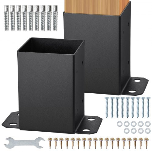 VEVOR 4x4 Post Base 2 Pcs, Inner Size 3.6x3.6 Post Base Brackets, Heavy Duty Powder-Coated Post Anchor Matte Black Wood Post Brackets for Pavilion Deck Railing Support Deck Base Plate