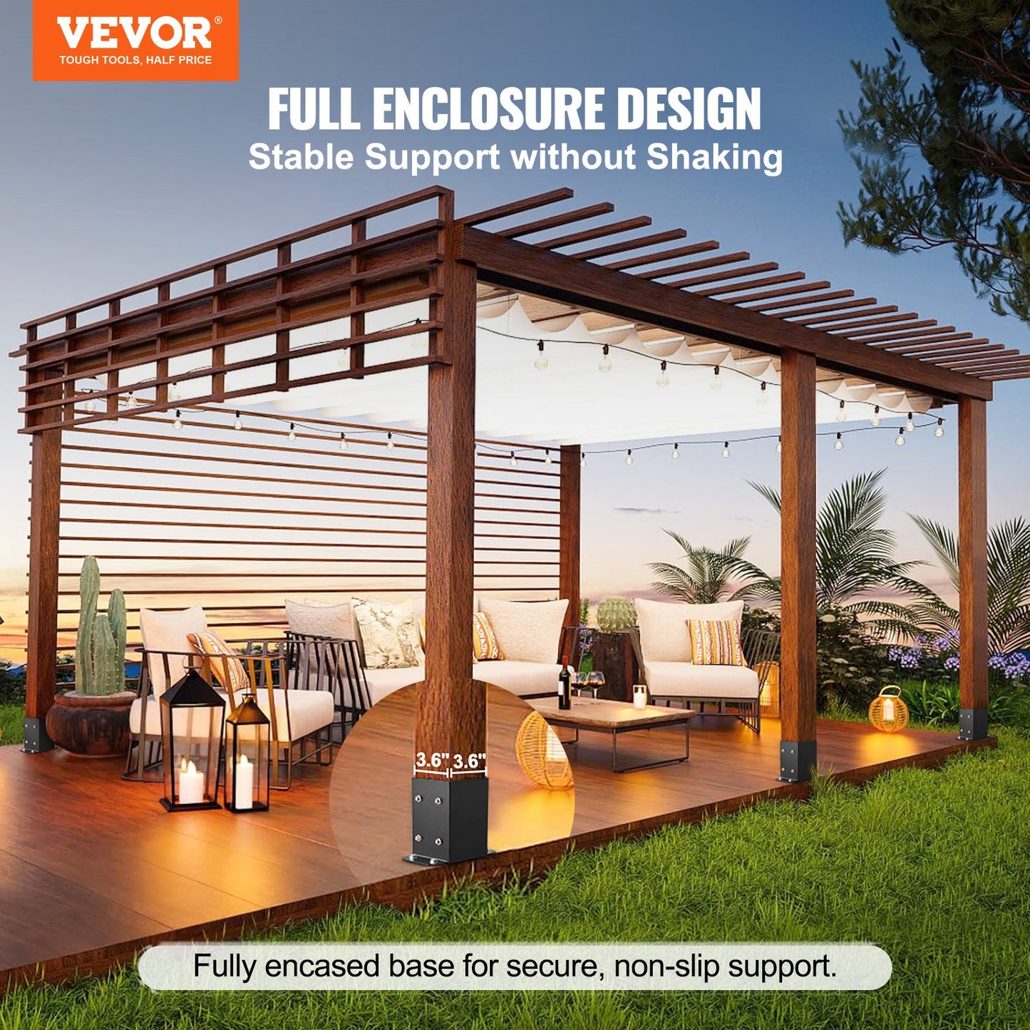 VEVOR 4x4 Post Base 2 Pcs, Inner Size 3.6x3.6 Post Base Brackets, Heavy Duty Powder-Coated Post Anchor Matte Black Wood Post Brackets for Pavilion Deck Railing Support Deck Base Plate