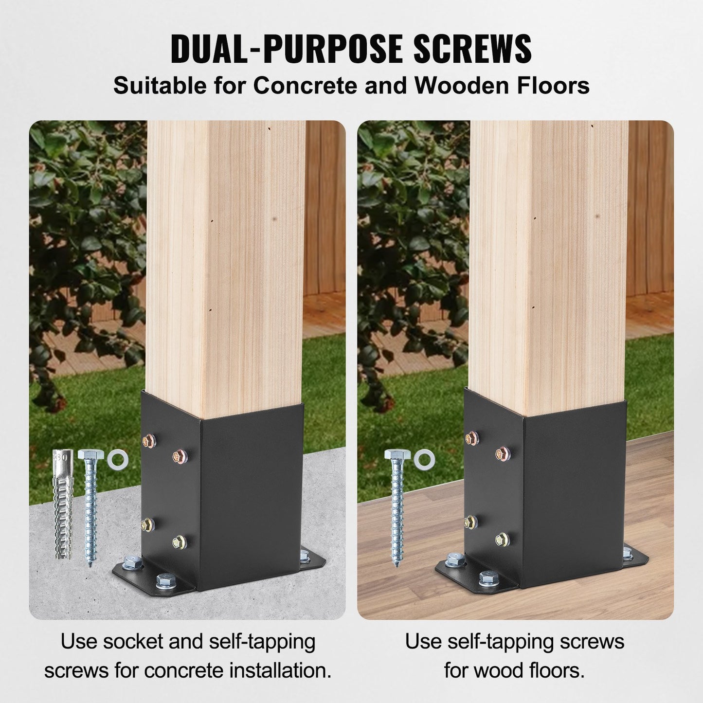 VEVOR 4x4 Post Base 2 Pcs, Inner Size 3.6x3.6 Post Base Brackets, Heavy Duty Powder-Coated Post Anchor Matte Black Wood Post Brackets for Pavilion Deck Railing Support Deck Base Plate