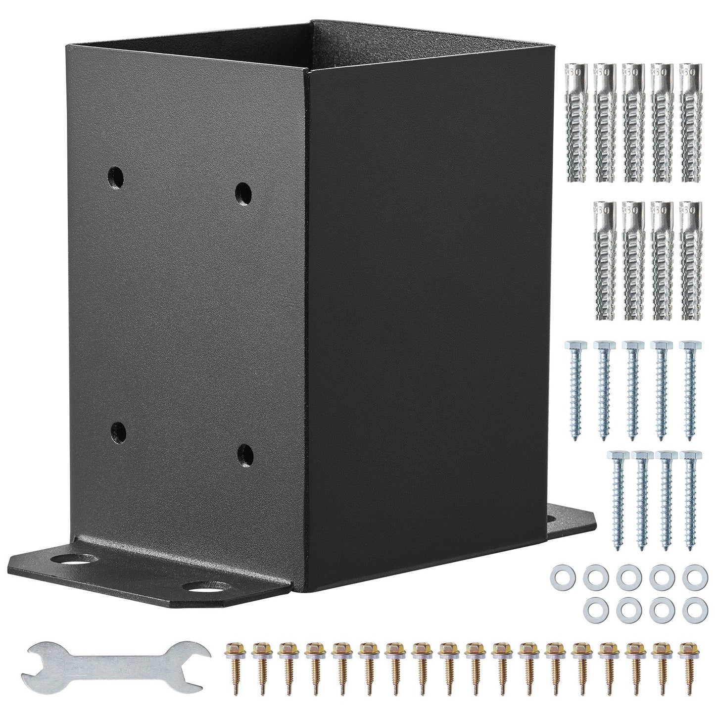 VEVOR 4x4 Post Base 2 Pcs, Inner Size 3.6x3.6 Post Base Brackets, Heavy Duty Powder-Coated Post Anchor Matte Black Wood Post Brackets for Pavilion Deck Railing Support Deck Base Plate