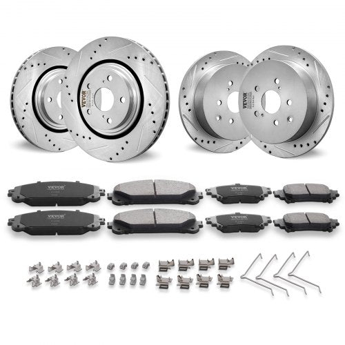 Front and Rear Brake Kit Compatible with Toyota Sienna, Highlander, Lexus RX350, RX450h, Drilled and Slotted Brake Rotors Ceramic Brake Pads Replacement, 12.9' Front Rotors 12.2' Rear Rotors
