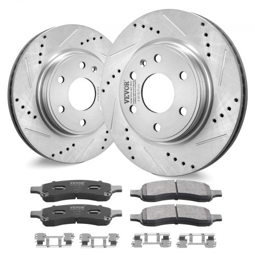 Front Brake Kit Compatible with 2007-2017 Chevy Traverse, Buick Enclave, GMC Acadia, Saturn Outlook, Drilled and Slotted Brake Rotors Ceramic Brake Pads Replacement Kit, 12.8' Front Rotors