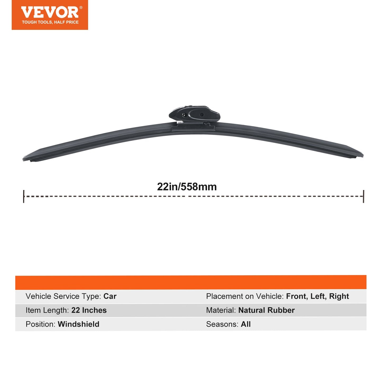 VEVOR 22 Rubber Wiper Blades, 56 cm Universal Replacement Wind Shield Wiper