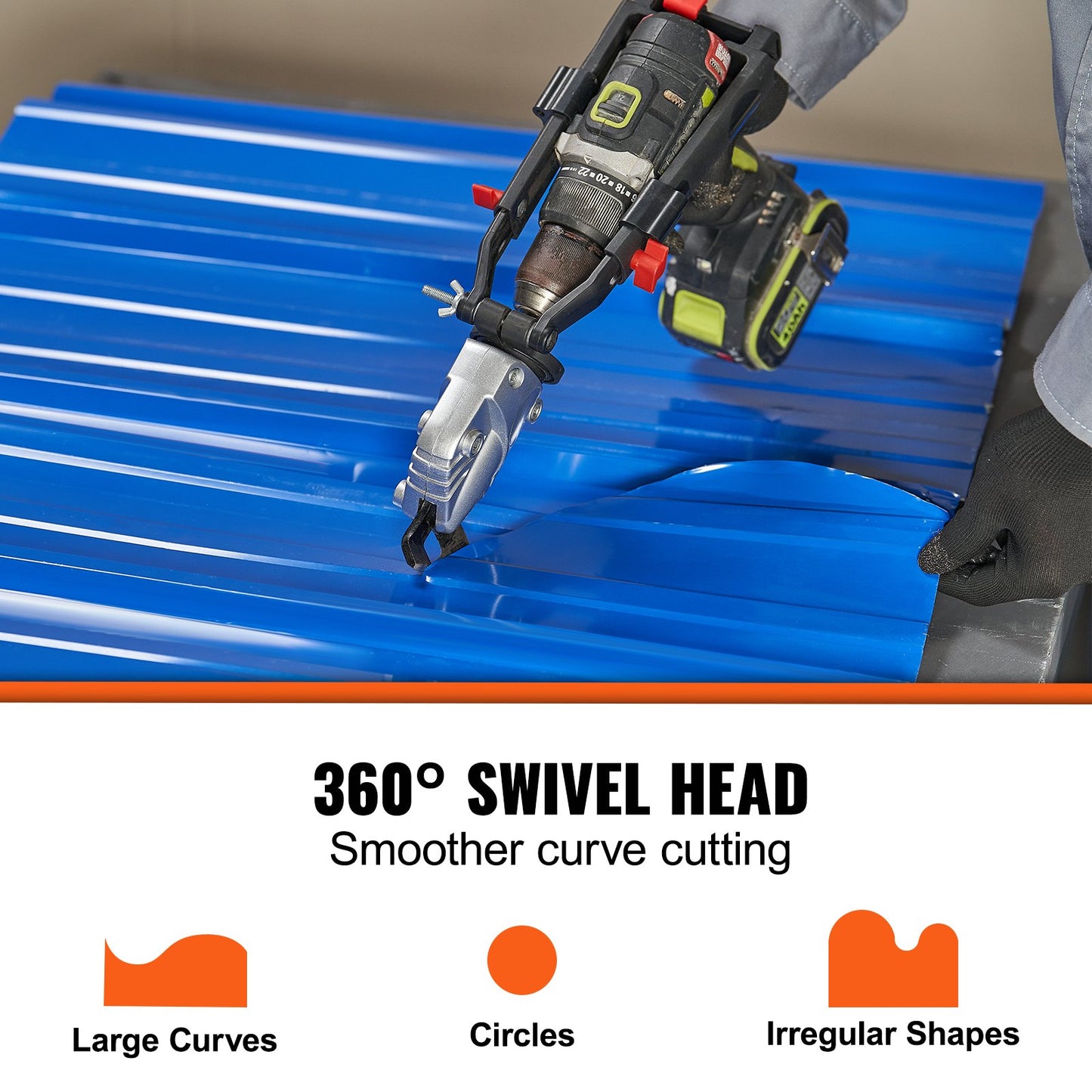VEVOR Metal Cutter Drill Attachment, with Metal Shears Attachment, 360 Degree Pivoting Head, Cut Max. 21 GA Stainless Steel 14 GA Aluminum Metal Sheets and 18 GA Galvanized Steel