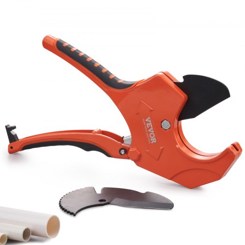 VEVOR PVC Pipe Cutter, 0-2-1/2 O.D. Ratcheting PVC Pipe Cutter, Heavy Duty Tube Cutting Tool with Spare SK5 Blade for PVC, CPVC, PP-R, PEX, PE, Rubber Hoses