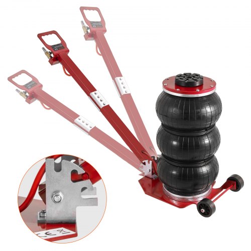 Air Jack, 3 Ton/6600 lbs Triple Bag Air Jack, Airbag Jack with Six Steel Pipes, Lift up to 17.7', 3-5 s Fast Lifting Pneumatic Jack, with Adjustable Long Handle for Cars, Garages, Repair (Red)