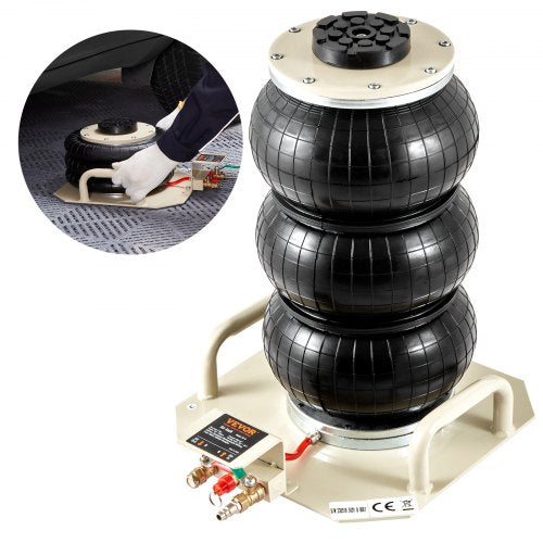 Air Jack, 3 Ton/6600 lbs Triple Bag Air Jack, Airbag Jack with Six Steel Pipes, Lift up to 17.7 inch/450 mm, 3-5 s Fast Lifting Pneumatic Jack, with Side Handles for Car, Garage, Repair (White)
