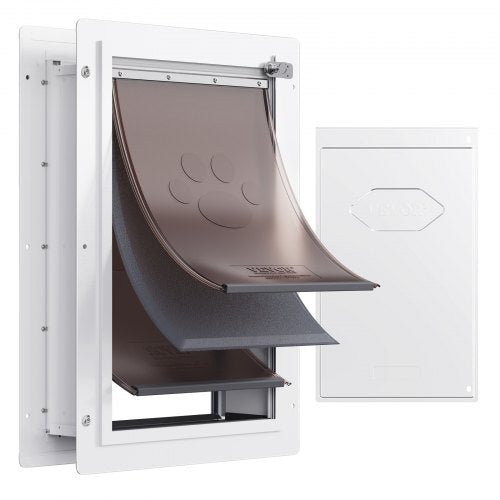 Pet Door, 12.28' x 17.13'?Metal?Frame with Lock and?3-Flap System Weatherproof Doggy Door, Easy to Install in Interior or Exterior Walls, Pet Door Suitable for Cat Doggie Kitties (White-Medium)