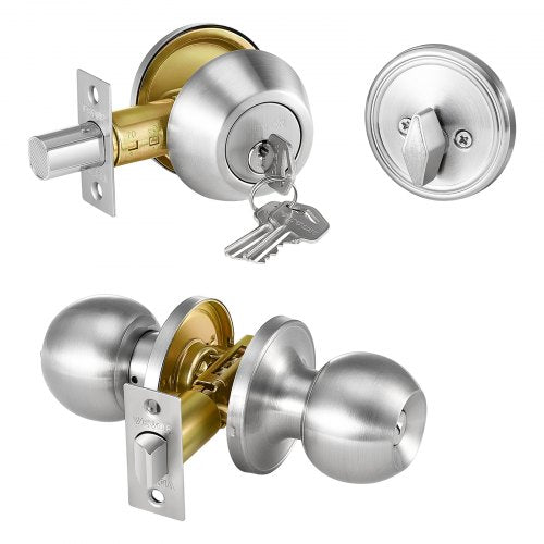 Door Knob and Deadbolt Set, Satin Nickel Entry Door Knob and Single Cylinder Deadbolt Combo Pack, Fit for 1-3/8' to 1-3/4' Door Thickness, Door Lockset with Deadbolt for Entrance and Front Door