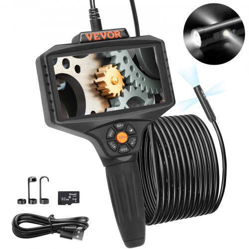Triple Lens Borescope, 5' IPS Screen Inspection Camera with Lights, 8X Zoom 1080P HD Split Screen, 10 LED Lights Scope Endoscope Camera for Automotive, Plumbing(16.5FT Cable, 32GB Card)