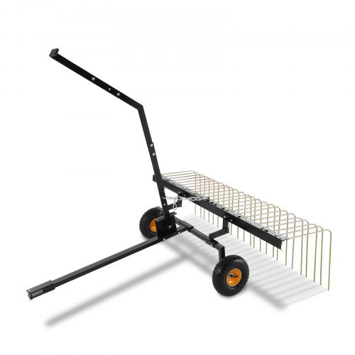 Tow Behind Dethatcher, 60-inch Tow Dethatcher with 24 Steel Tines, Lawn Dethatcher Rake for ATV or Mower, Tow Behind Lawn Rake with Lift Handle for Leaves, Pine Needles, and Grass