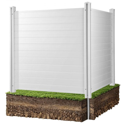 2 Panels Outdoor Privacy Screen, 50 x 50 in Air Conditioner Fence with 27.6 in Ground Stakes, Pool Equipment Enclosure, Horizontal Vinyl Privacy Fence, Ideal for Trash Can and A/C Units, White