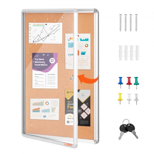 36'x24' Enclosed Cork Board with Aluminum Frame ¨C  Lockable Bulletin Board with Acrylic Door & 2 Keys ¨C Weather-Resistant Wall Display Case for School, Home, Office