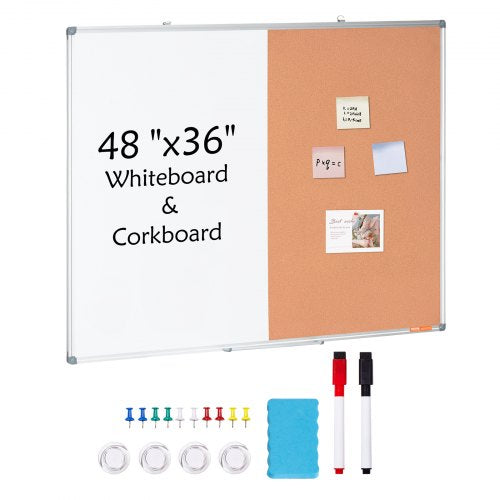 48'x 36' Whiteboard & Cork Board Combo with Aluminum Frame ¨C 2-in-1 Magnetic Dry Erase Bulletin Board for Wall Mount ¨C Ideal for School, Home, Office