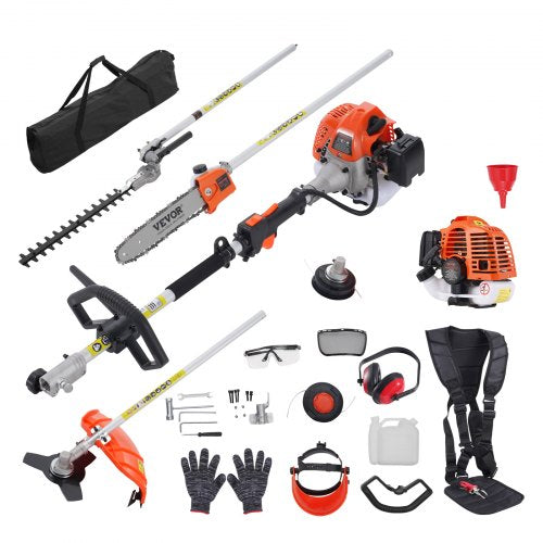 26CC 5-in-1 Multi-Functional Trimming Tools, Gas Hedge Trimmer, Weed Eater, String Trimmer, Edger, Pole Saw Chainsaw Pruner with Extension Pole
